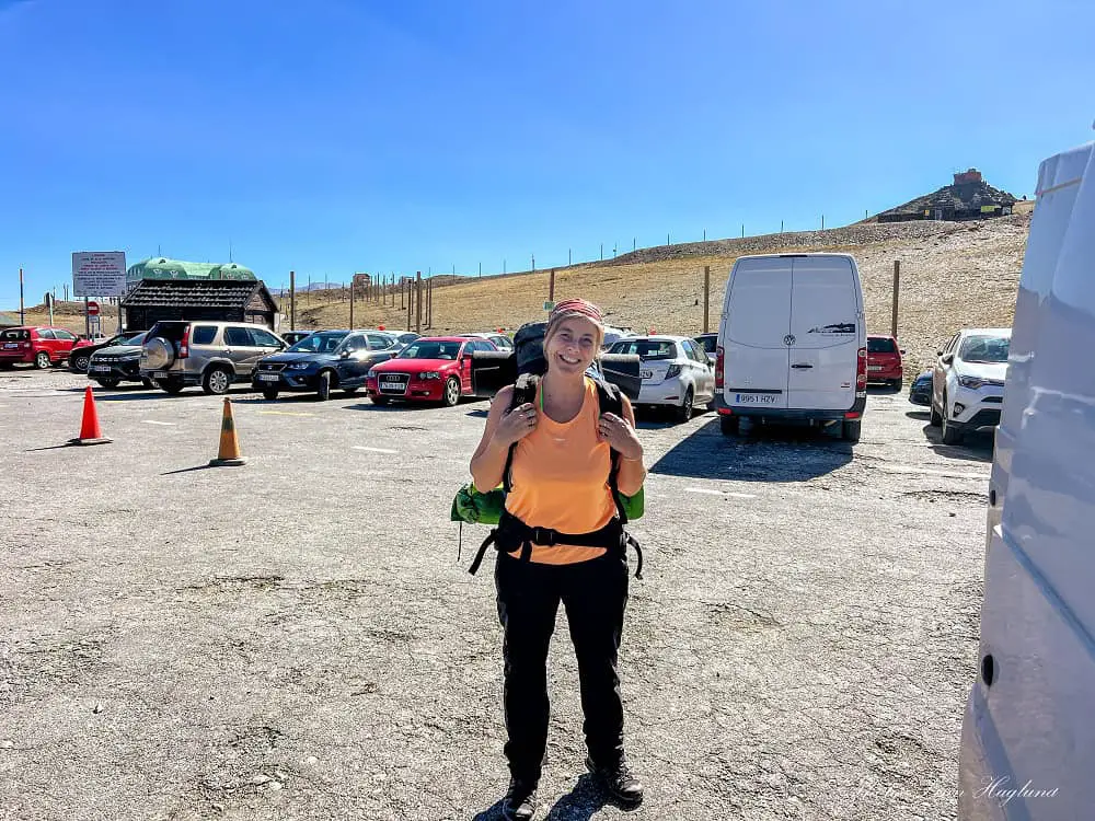 Me at Hoya de la Mora parking ready to head out on a multiday hike starting with Pico de Veleta.