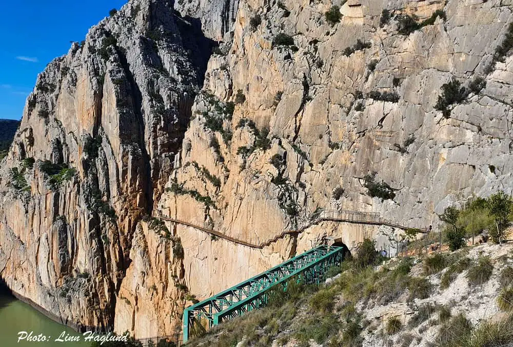 The end of Caminito del Rey boardwalk coming out from the gorge