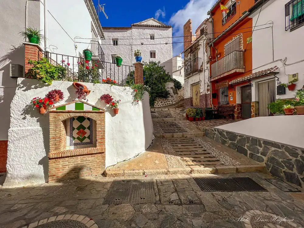 Stepped street in the beautiful village of Igualeja Spain.