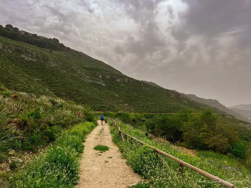 Me and my dog Atlas hiking at the start of Sendero de las Arquillas in Antequera.