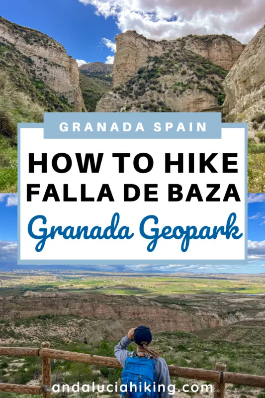 Pictures of me hiking in an area with steep faults and the overlay text: "Hike Falla de Baza Granada Geopark".